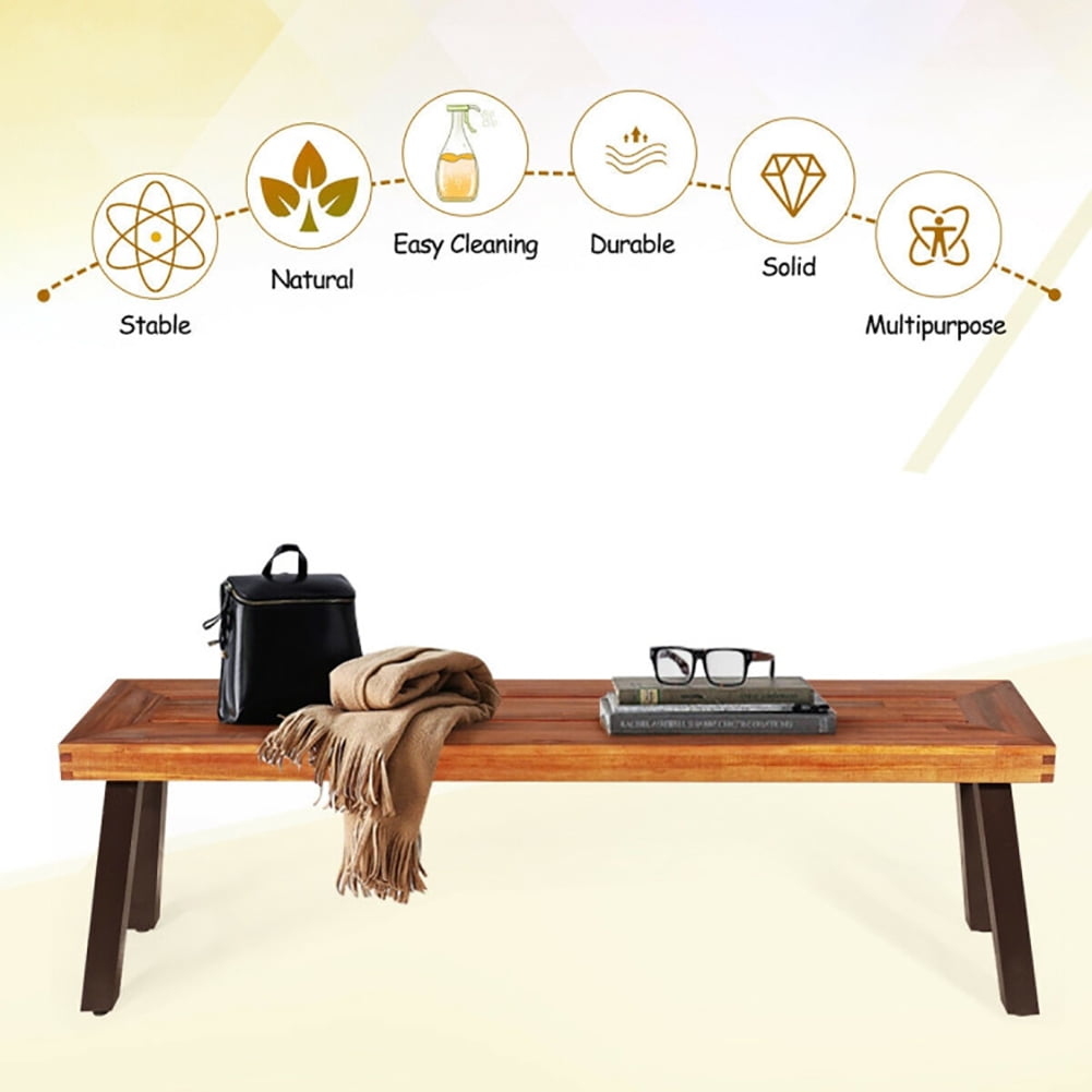 Aimee Lii Patio Acacia Wood Dining Bench Seat with Steel Legs, Outdoor Patio Furniture