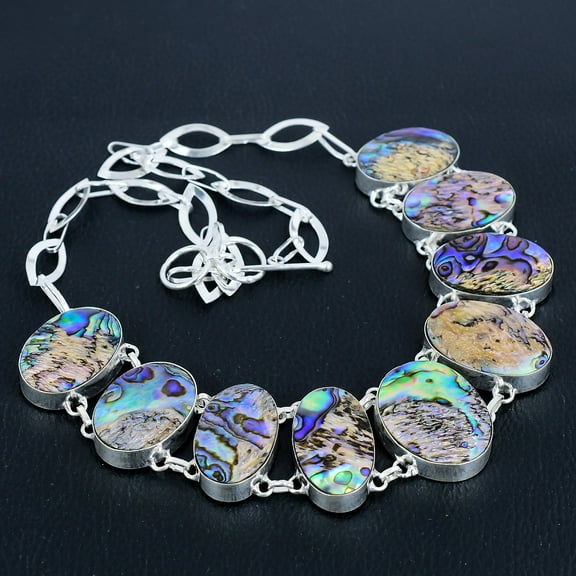 Abalone Shell Oval Gemstone Gift 925 Sterling Silver Jewelry Necklace 18" VJ 633
