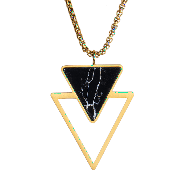 Collar Hombre con Mármol Negro LUCKMAN, Acero Inoxidable con Baño Oro 18k o Color Plata, Modelo Paul dorado UNITALLA