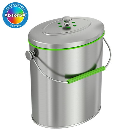 iTouchless Titanium 1.6 Gallon Oval Compost Bin with AbsorbX Odor Filter, Countertop Trash Can