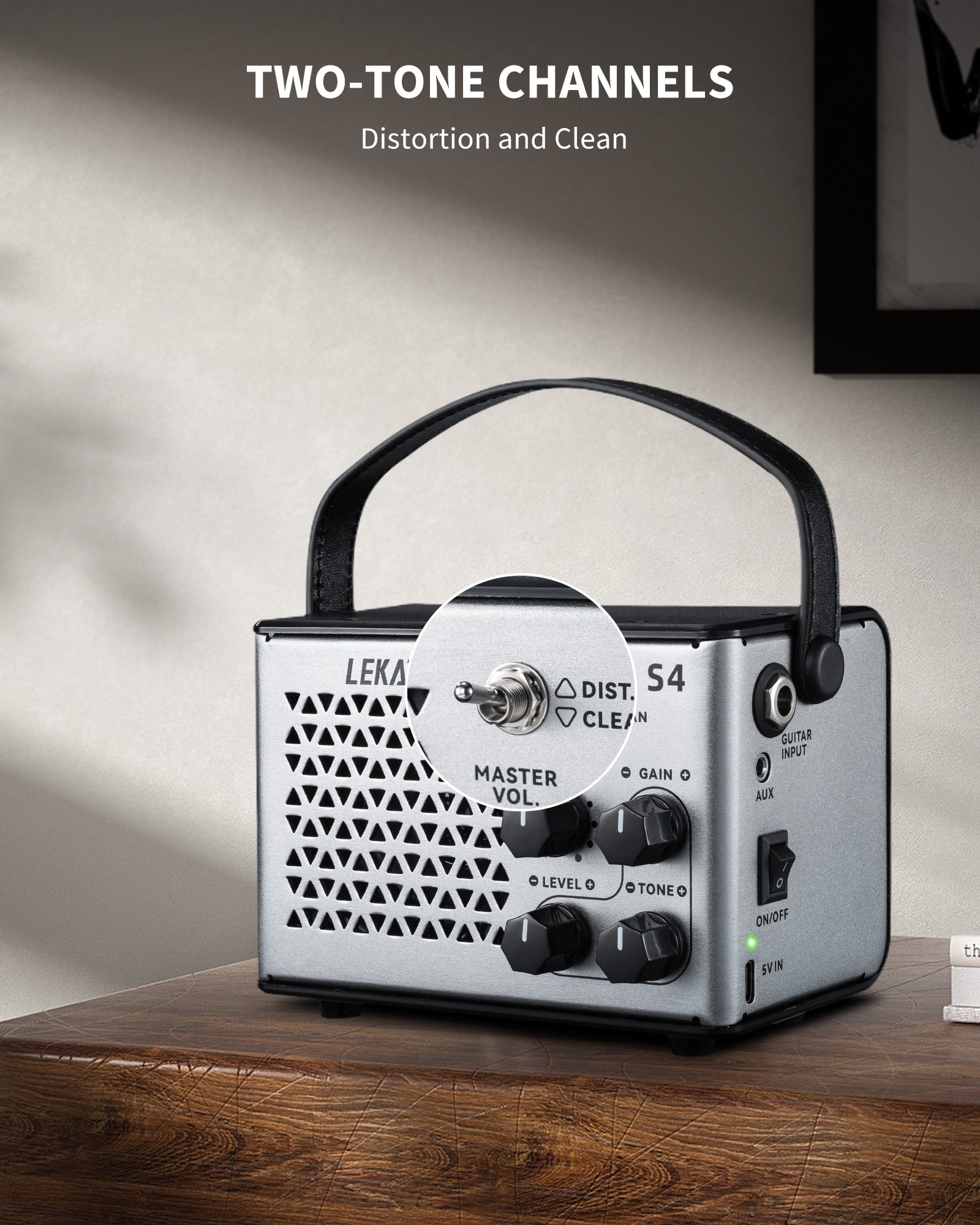 LEKATO Mini Guitar Amp Electric Guitar Amp 10W Clean Distortion Gain Control Bluetooth Rechargeable Guitar Amp Portable for Travel Indoor Practice