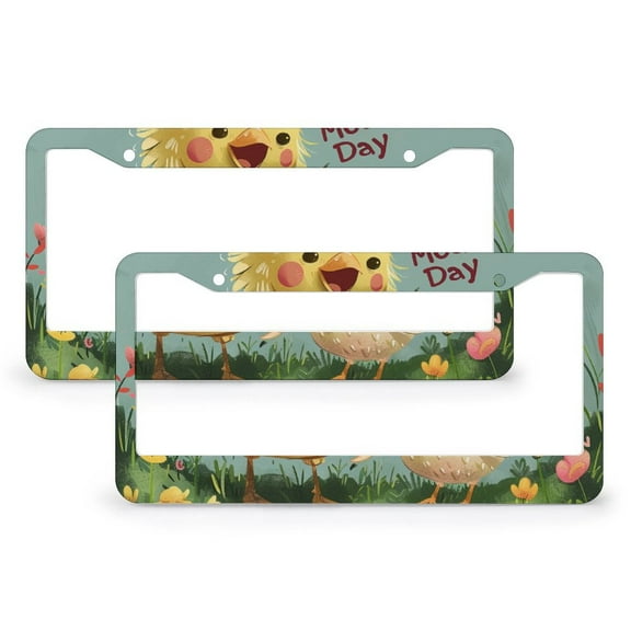 License Plate Frames Happy Mother's Day Cute Fun Chicken And Chick Car Tags Frames Holder 2 Pack Country Home Farm Metal License Plate Cover for Women Men Auto Decoration Hardware