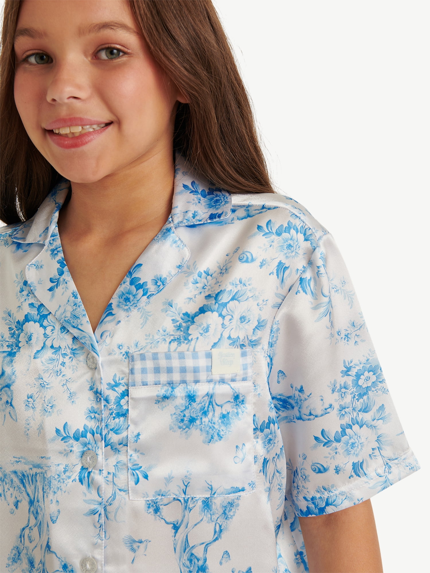 Justice Girls Short Sleeve Button Top and Shorts Pajama Set, 2-Piece, Sizes 5-18