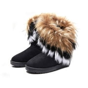WONESION Fur Snow Winter Boots For Women Size 5,Black