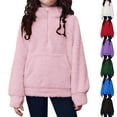 thumbnail image 7 of Ruyang Girls Fuzzy Fleece Hoodie Half Zip Sherpa Pullover Sweatshirt Mock Neck Hooded Furry Sweaters Thumbhole Pocket, 7 of 7