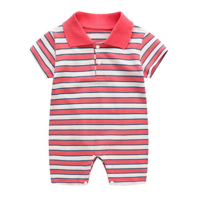 MIASHUI Barboteuse à Manches Courtes Rayée pour Bébés Garçons Filles, Rose Vif, 4-6 Mois
