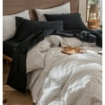 thumbnail image 4 of MooMee 100% Washed Cotton Sheet Set Queen Linen Like Textured Breathable Durable Soft Comfy 4pcs (Black), 4 of 6