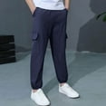 thumbnail image 7 of CheerKidz Boys Girls Kids Casual Jogger Pants with Multiple Pockets Comfortable Elastic Waist Cotton Linen Trousers for School Play Outdoor Activities Spring Summer Season(Navy,4-5 Years), 7 of 7