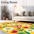 thumbnail image 2 of ODIKA 4'x6' Machine Washable Non-Slip Area Rug, Whimsical Spring Fauna Flora Festival Arrangement High Traffic Rug, Yellow, 663401, 2 of 7