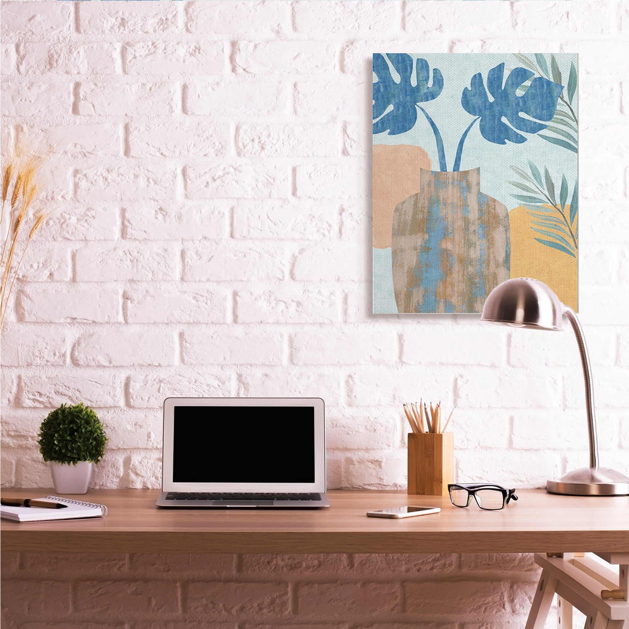 Stupell Industries Tropical Monstera Western Abstract Orange Blue,30 x 40,Designed by Flora Kouta