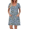 thumbnail image 5 of Tnhcen Women's Summer Vintage Print Pocket Short Sleeve Round Neck Cotton-Like Spandex Casual Dress S-2XL Breathable Loose Fit Plus Size Daywear Outfit, 5 of 7