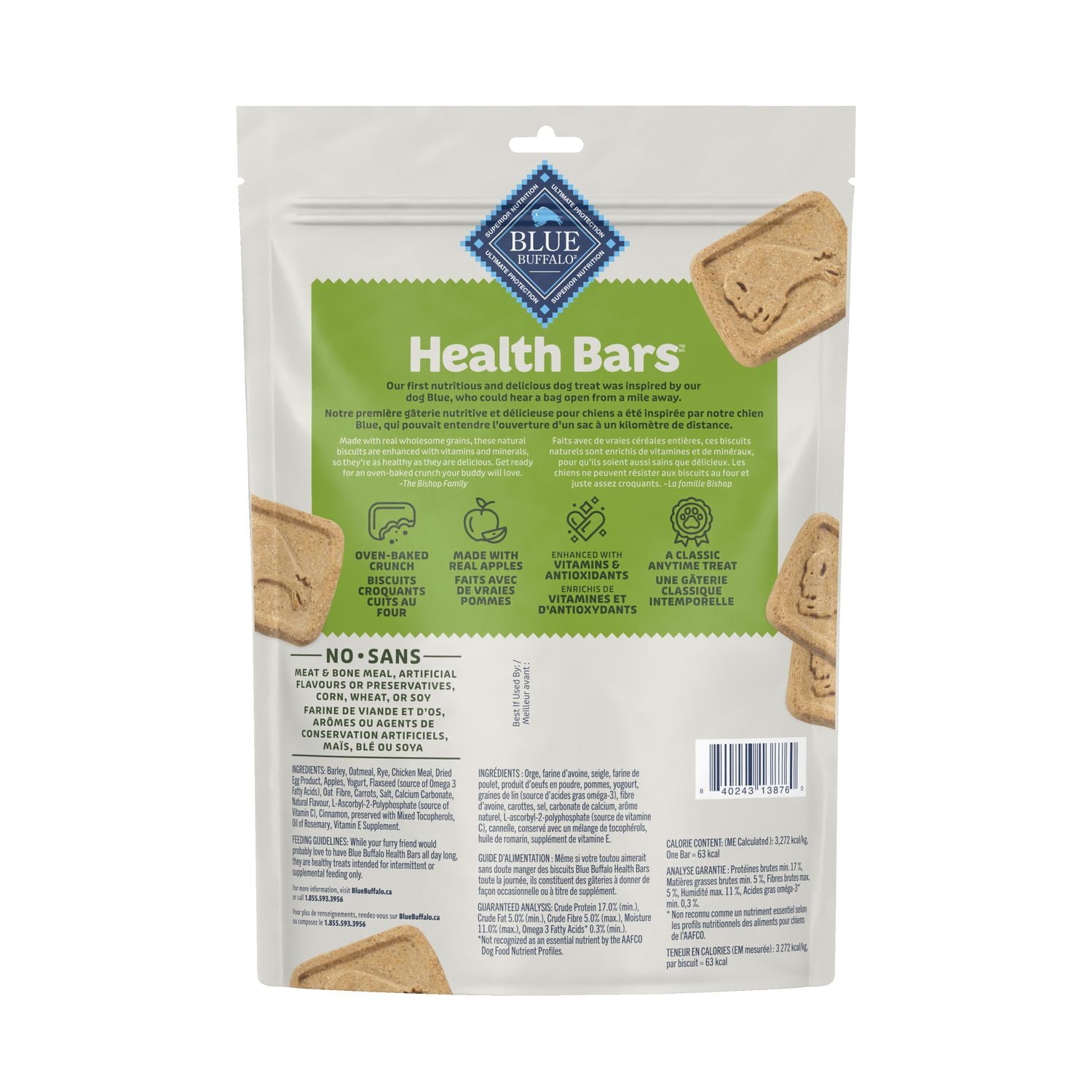 Blue Buffalo Health Bars Crunchy Dog Biscuits, Apples & Yogurt, 453g