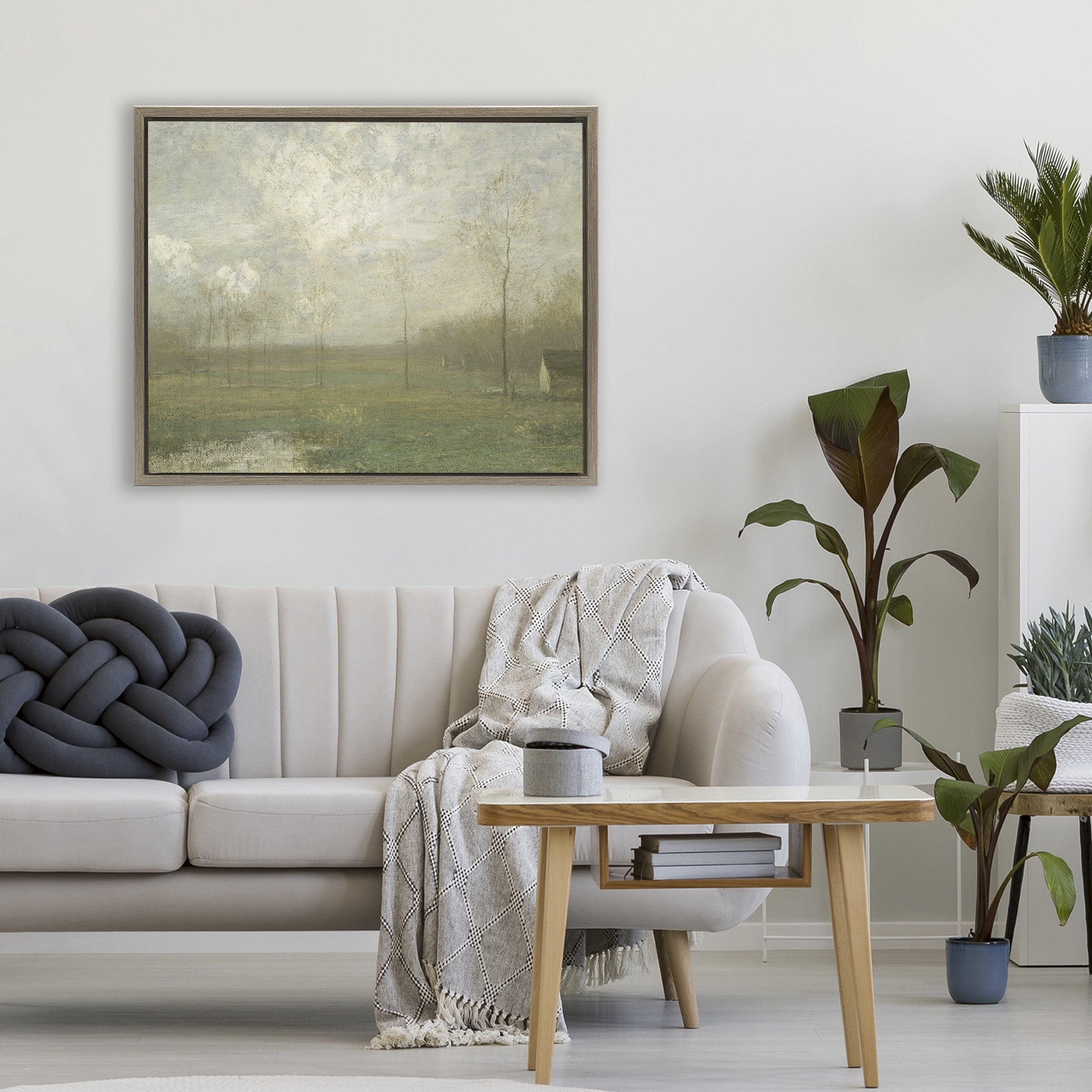 Hazy Farmland View Brown Framed Floater Canvas Wall Art, design by Lettered and Lined