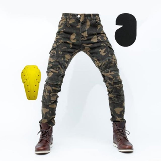 Pantalones vaqueros de motociclista para hombre, color negro, con forro protector, talla L L
