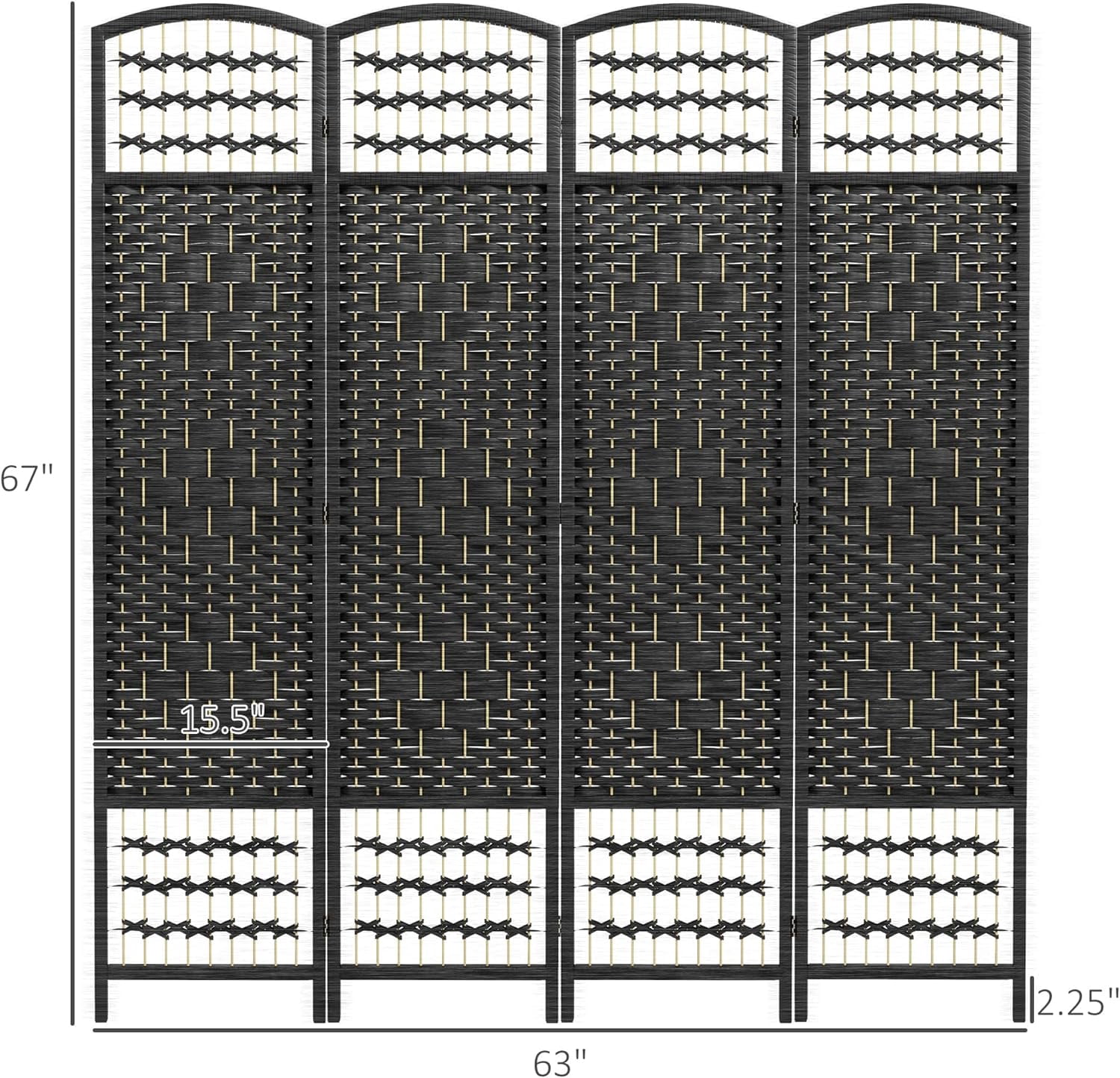 MONGJI 4 Panel Room Divider, Folding Privacy Screen, 5.6' Room Separator, Wave Fiber Freestanding Partition Wall Divider, Black