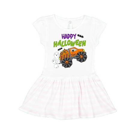 

Inktastic Happy Halloween-monster truck with pumpkins bats cat and ghost Gift Toddler Girl Dress