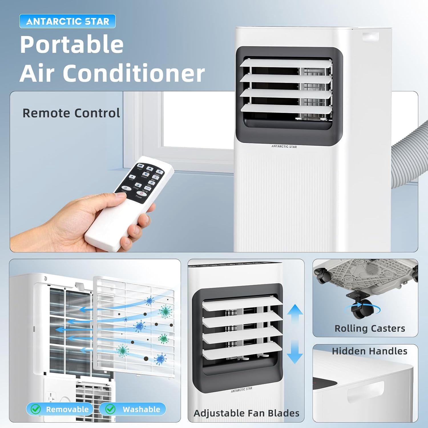 Portable Air Conditioners 10,000 BTU,4-in-1 Air Conditioner Portable Up to 350 Sq.Ft. with Cool,Fan,Dehumidifier,Sleep,Portable AC Unit with LED Remote & 24H Timer,Window Installation Kits