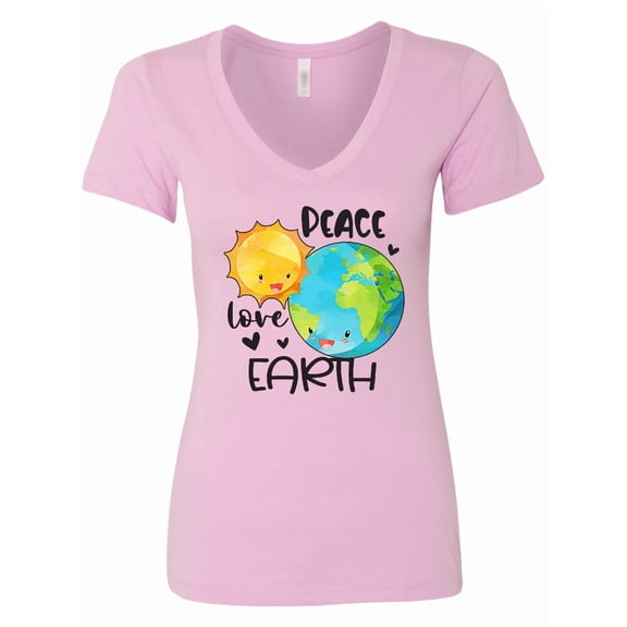 Inktastic Earth Day Peace Love Earth Women's V-Neck T-Shirt