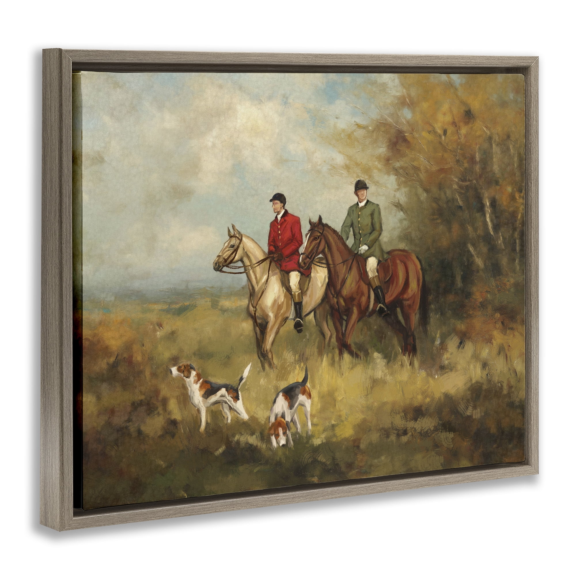 Stupell Industries Autumn Riders with Hounds Brown Framed Floater Canvas Wall Art, design by Ziwei Li