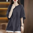 thumbnail image 4 of Oversized Everyday T-Shirt for Women, Drop Shoulder Round Neck Top in Solid Color, 4 of 5