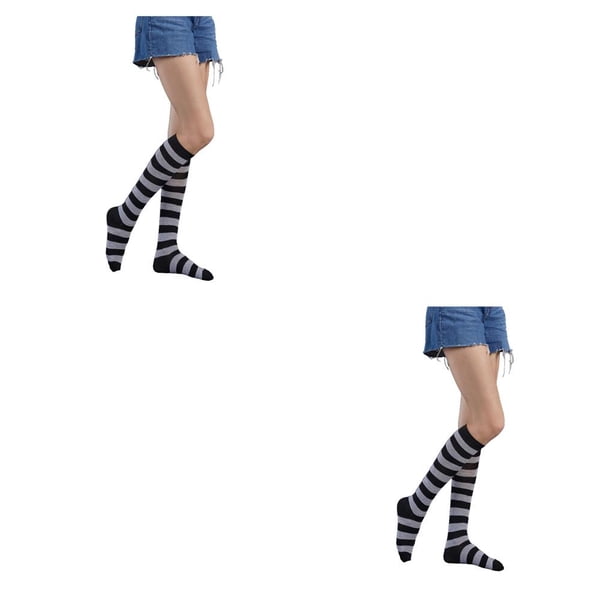 Minnieouse Calcetines a rayas hasta el muslo JK Juegos deportivos Día de San Valentín Accesorios de mujer para diario Fiesta de Halloween Raya negra 2piezas raya negra gris Minnieouse CBP343934