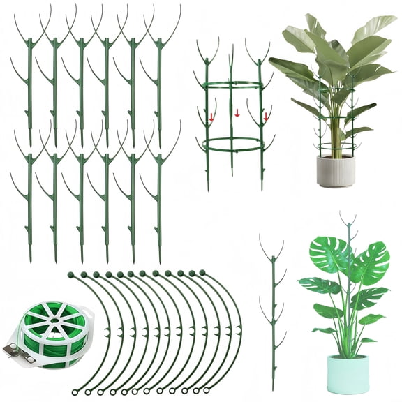 Stackable Plant Support Stakes with 65ft Ties, Extendable 12-60 Inch Plant Stakes Trellis for Indoor Plants, Monstera Support, Pothos Support, and Philodendron Plant Support