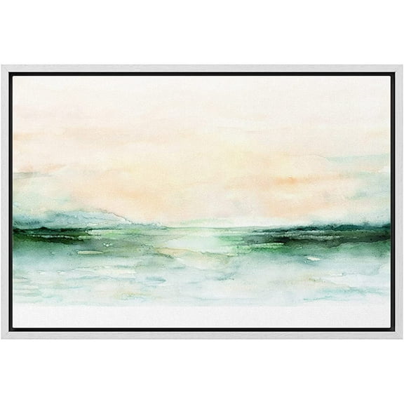 wall26 Framed Canvas Print Wall Art Green and Blue Watercolor Landscape Abstract Shapes Illustrations Modern Chic Relax/Calm Multicolor for Living Room, Bedroom, Office - 16"x24"White