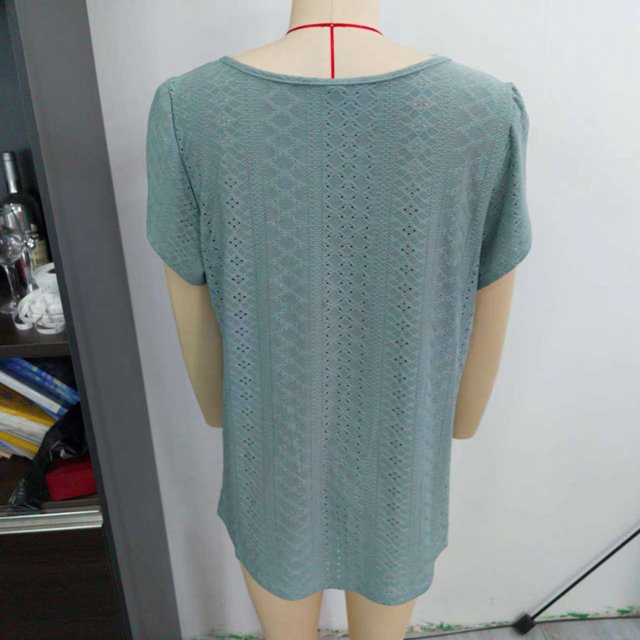 Camiseta de verano para mujer cuello en V camisetas de manga corta con pétalos ahuecados busto plisado color puro ajuste holgado para uso diario ANGGREK Otros