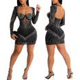 thumbnail image 3 of Vestido PORRCEY Sexy Hot Drill Craft de manga larga negro para mujer, 3 of 6