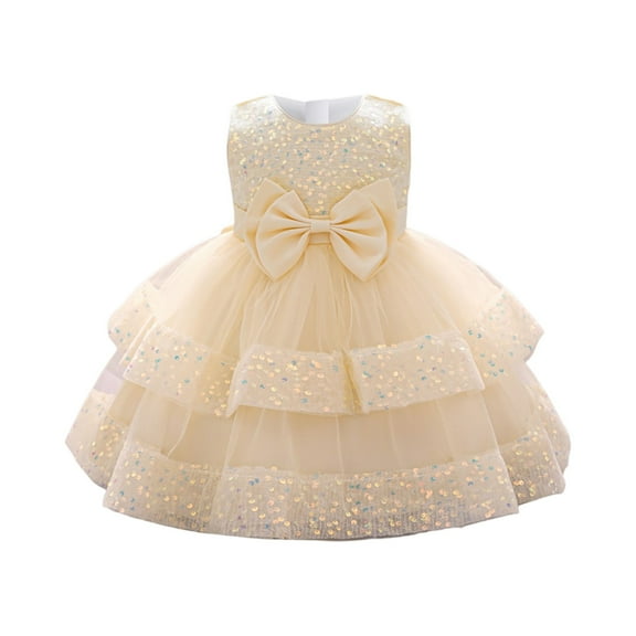 Toddler Girls Sleeveless Princess Dress with Bowknot Tiered Tulle Ruffle Skirt for Birthday Party Wedding Christmas