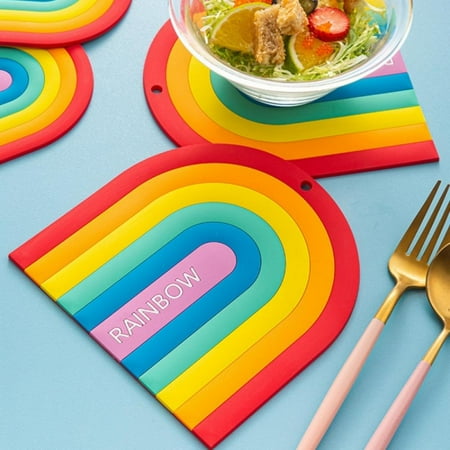 

1 Pack Silicone Rainbow Drink Coasters Multifunction Cute Rainbow Coasters Desk Washable Coasters Plates Cup Mat Decor Slices 6 Inch