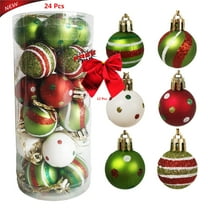 Qocolhg 24 Pcs Shatterproof Christmas Ball Ornaments Set, Glittering Plastic Hanging Decorations Elf Balls Swirl Candy Cane Peppermint Red and Green Christmas Tree Pendants for Xmas Tree Decoration