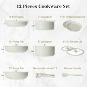 edx 12pcs Non-Stick Cookware Set, Pots and Pans Set with Detachable Handle for Kitchen, Beige