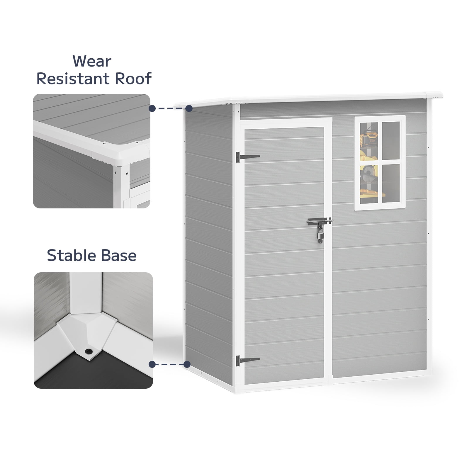 Resin Shed with Floor, Asofer 5x3 FT Outdoor Storage Shed, Plastic Garden Shed, All-Weather Colorfast, Gray