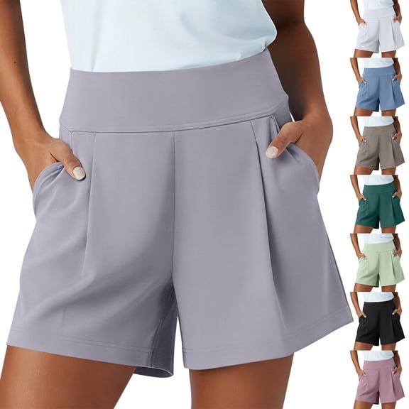 Miluxas Women's High Waisted Pleated Shorts Lightweight Flowy Casual Wide Leg Shorts with Pockets Comfy Summer Shorts for Yoga Workout White