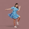 thumbnail image 2 of Women's Floral Printed Short Sleeve Babydoll Dress - Bright Blue and Pink, 2 of 6