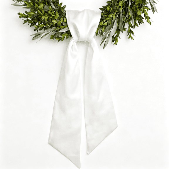 BZCOE White Wreath Sash for Front Door, Blank Linen-Look Sash for Embroidery Monogram Gift, Diy Farmhouse Holiday Door Decor Matte Bow Ribbon, 5.12X54 Inch