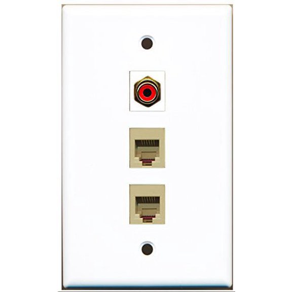 RiteAV - 1 Port RCA Red 2 Port Phone RJ11 RJ12 Beige Wall Plate
