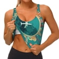 thumbnail image 4 of Haiem Around The Planet Pattern Womens Sports Bra - U Neck Padded Low Impact Yoga Bra Workout Crop Top Gym Moisture-Wicking Workout Vest -, 4 of 9