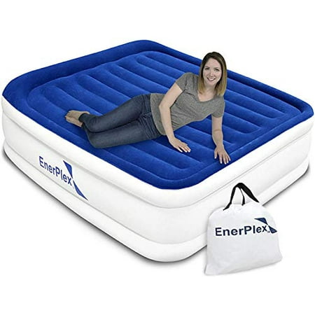 EnerPlex Queen Air Mattress for Camping Travel & Home - Luxury 13-Inch Double Height Inflatable Bed w/ Built-in Dual Pump