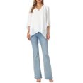 thumbnail image 2 of INSPIRE CHIC Women's High Low Tops Dressy Casual 3/4 Bell Sleeve V Neck Asymmetrical Hem Shirt Chiffon Blouse S Whites, 2 of 6