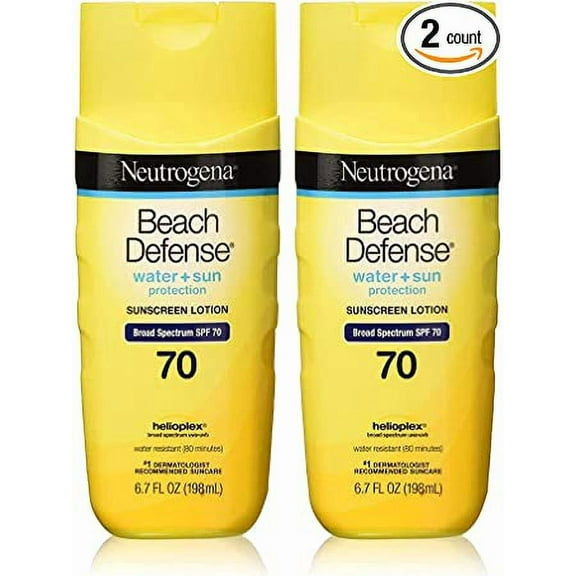 Neutrogena Beach Defense Water Resistant Sunscreen Body Lotion with Broad Spectrum SPF 70 (6.7 oz - 2 Pack)