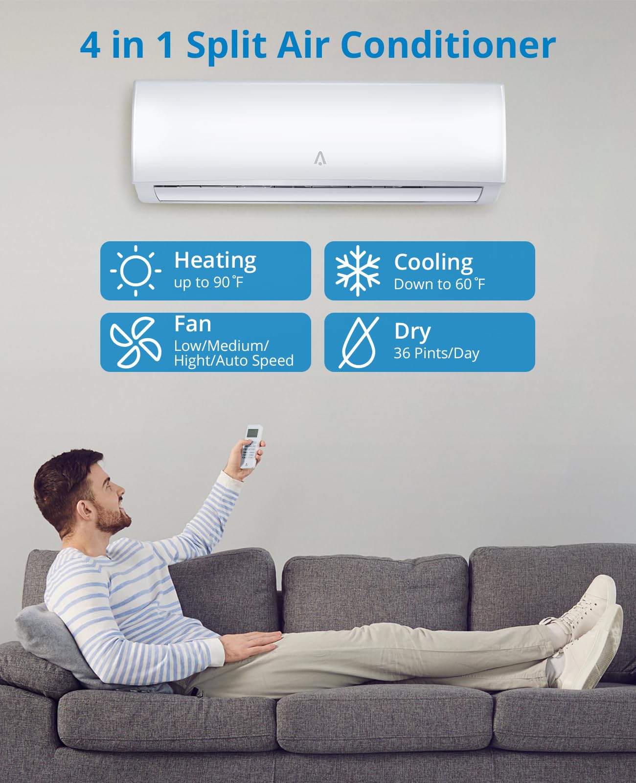 TROPOW PC0N 19 SEER Inverter 10000 Smart Mini Split AC/Heating System, 9000 BTU, White