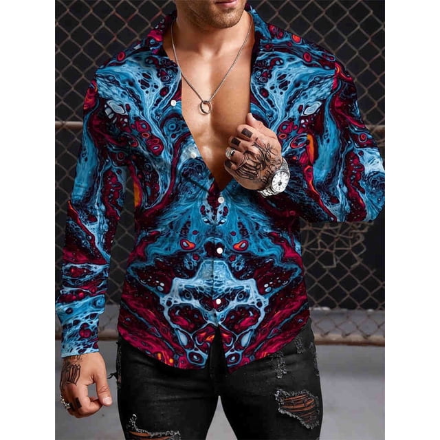 Camisa de hombre Y2K de verano , camisas con estampado 3D a la moda, camisa informal de manga larga de gran tamaño, camisetas ajustadas, ropa