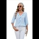 thumbnail image 1 of Blusas Elegantes Informales para Mujer, Cuello en V, Mangas 3/4, Volantes, Azul , Talla XL, 1 of 9