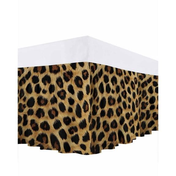 Fashion Sexy Animal Bed Skirt Queen Size 16" Drop Retro Brown Leopard Print Ruffled Wrap Around Bed Skirts Adjustable Elastic Bedskirt Dust Ruffle for Queen Size Bed