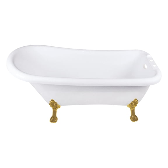 Aqua Eden VT7DE672826WAC7 67" Acrylic Classic Flat-Rim Single Slipper Clawfoot Tub (7" Faucet Drillings), Glossy White/Brushed Brass