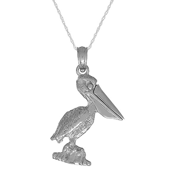 925 Sterling Silver Nautical Charm with Chain, 3D Small Pelican, Moveable Mouth