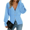 thumbnail image 4 of Deep V-neck Women Solid Button Down Slim Knit Cardigan Coat Sweater, 4 of 5