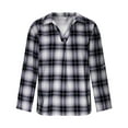 thumbnail image 3 of Womens Plaid T-shirt Classic lapel Shirt Soft Breathable 3/4 Sleeve Top V-neck Pullover with Neat Adjustable Button Cuffs 2025 Summer Fall Outfits, 3 of 5